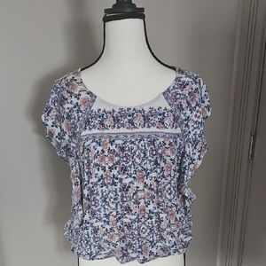 American Eagle Outfitters Blue and Pink Floral Blouse